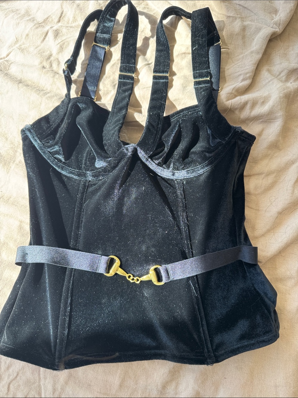 Vintage La SENZA Black Velvet Bustier with Satin Waist Belt